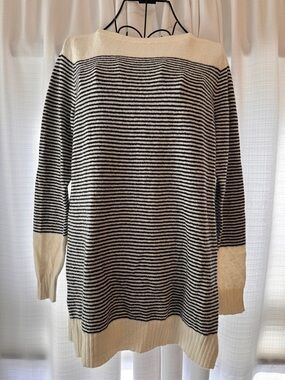 LOFT Black & Cream Striped Crewneck Sweater